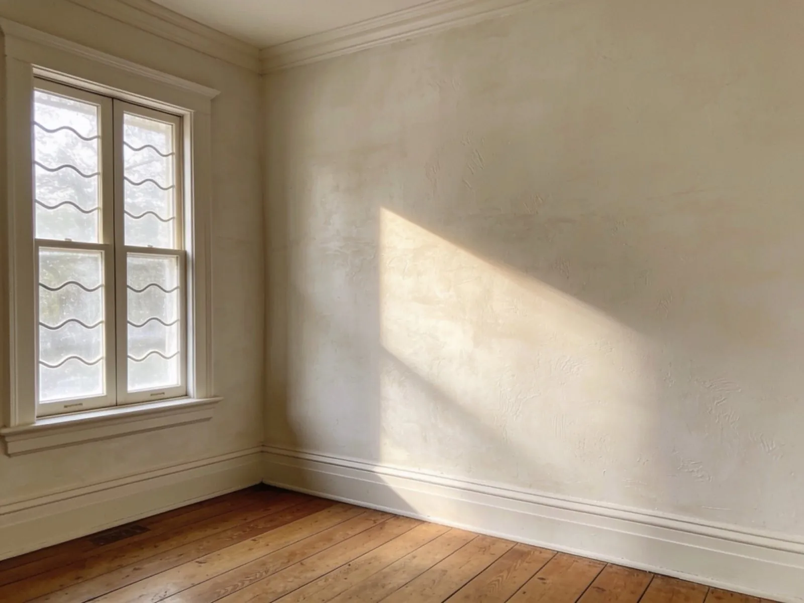 Restored plaster room with original wood floors