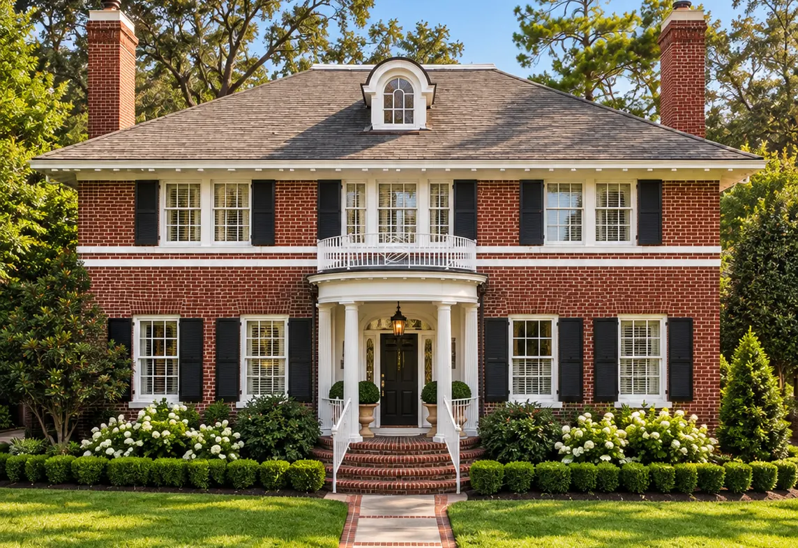 A red brick colonial with a white columned portico in Avondale, Jacksonville
